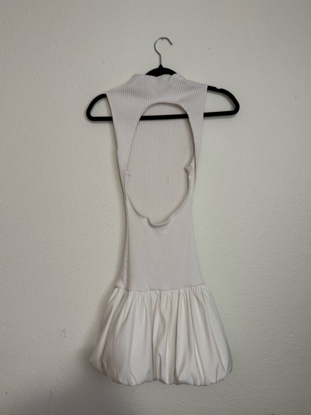 Zara Ivory Ribbed Mock Neck Bubble-Hem Mini Dress - Picture 4 of 6